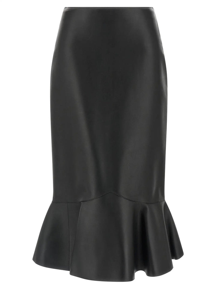 Fendi Black Lamb Leather Midi Skirt
