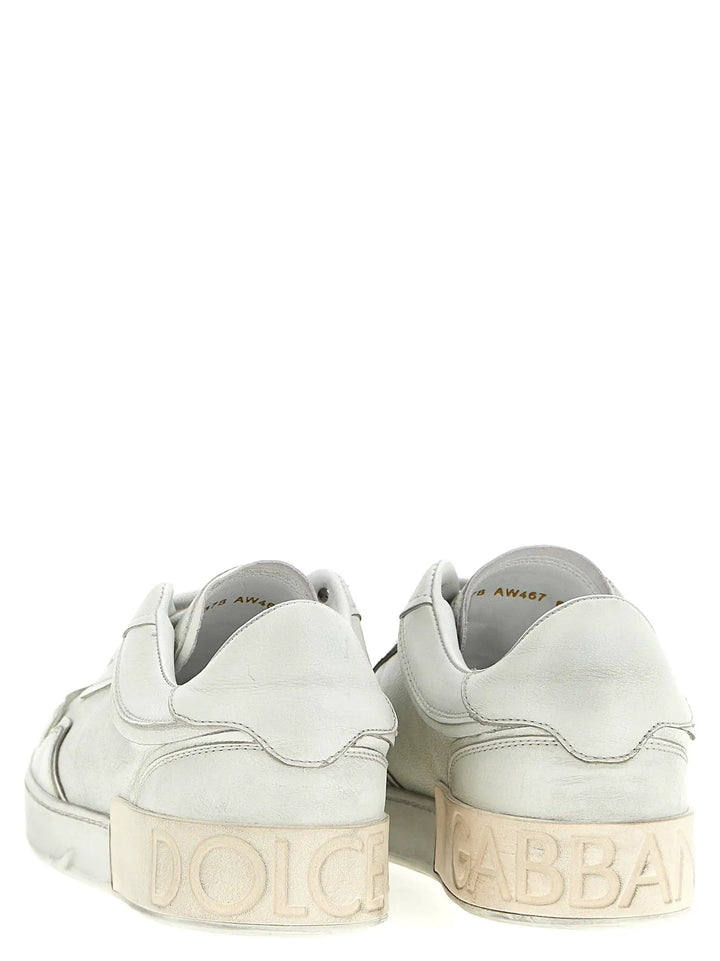 Dolce &amp; Gabbana White Lamb Leather Low Top Sneakers