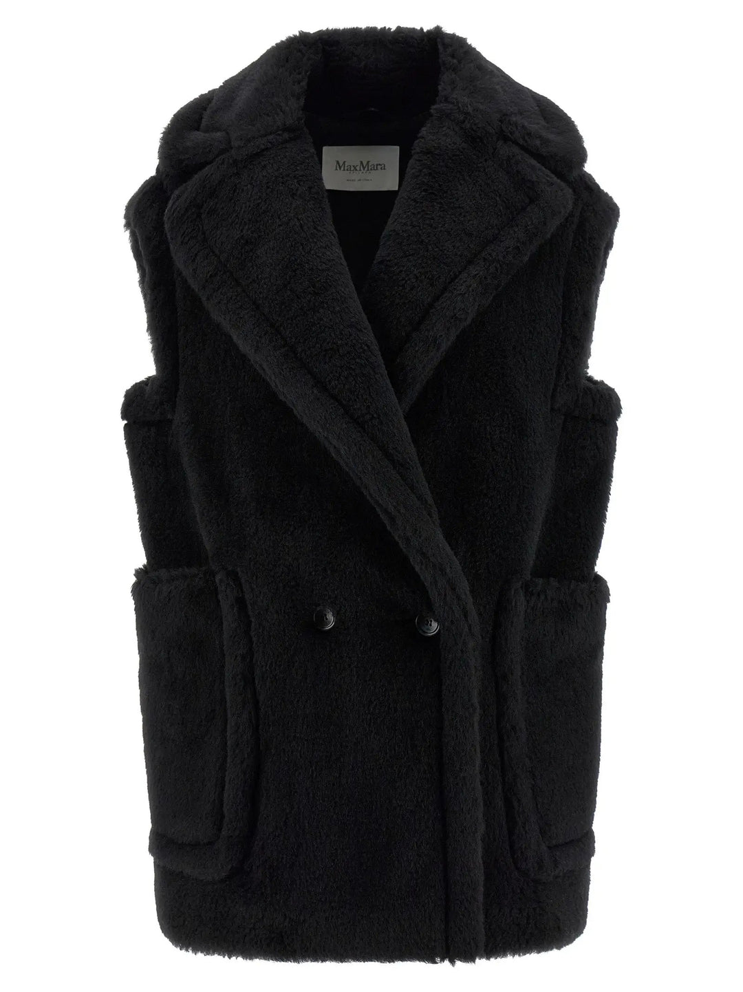 Max Mara Black Alpaca Leather Sleeveless Jacket