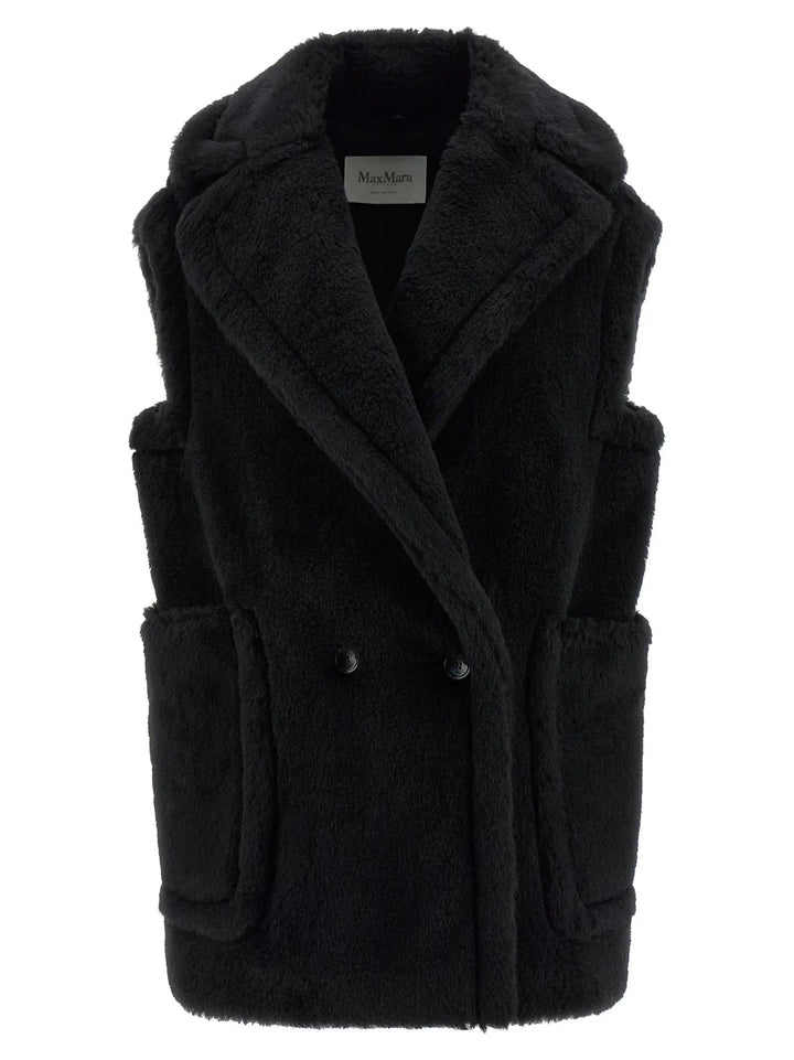 Max Mara Black Alpaca Leather Sleeveless Jacket