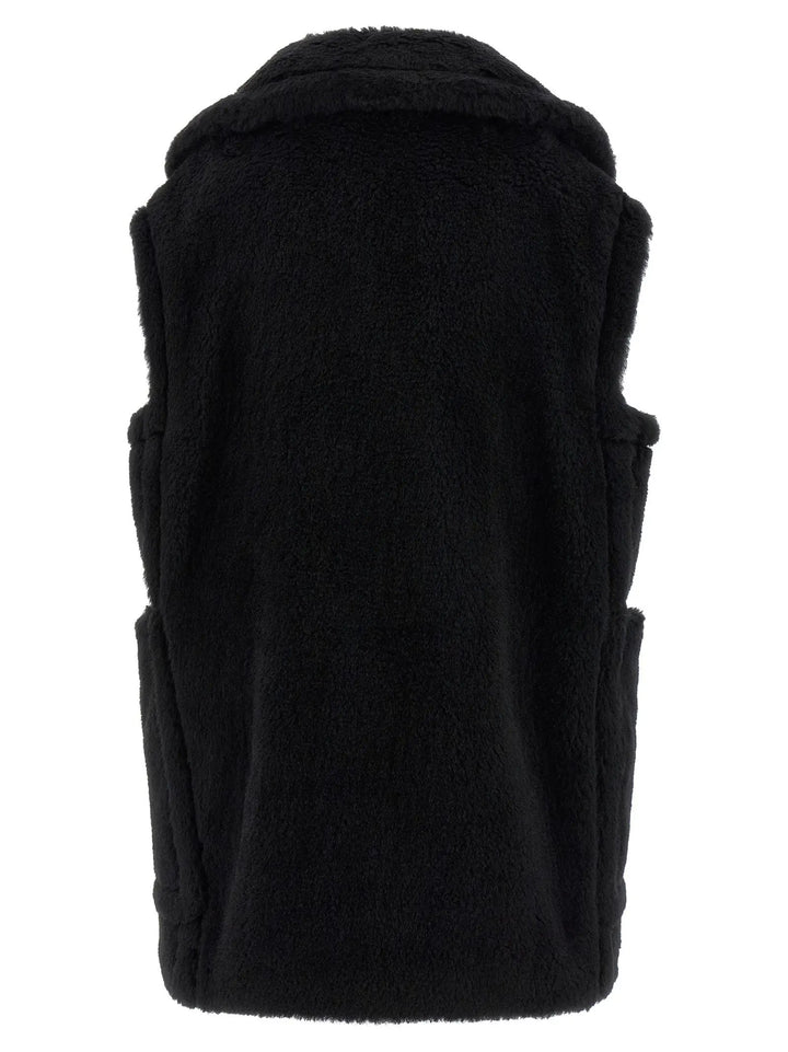 Max Mara Black Alpaca Leather Sleeveless Jacket