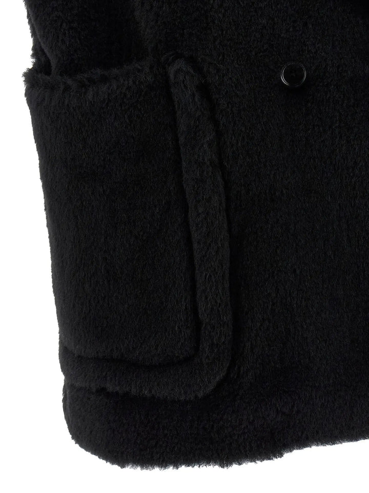 Max Mara Black Alpaca Leather Sleeveless Jacket