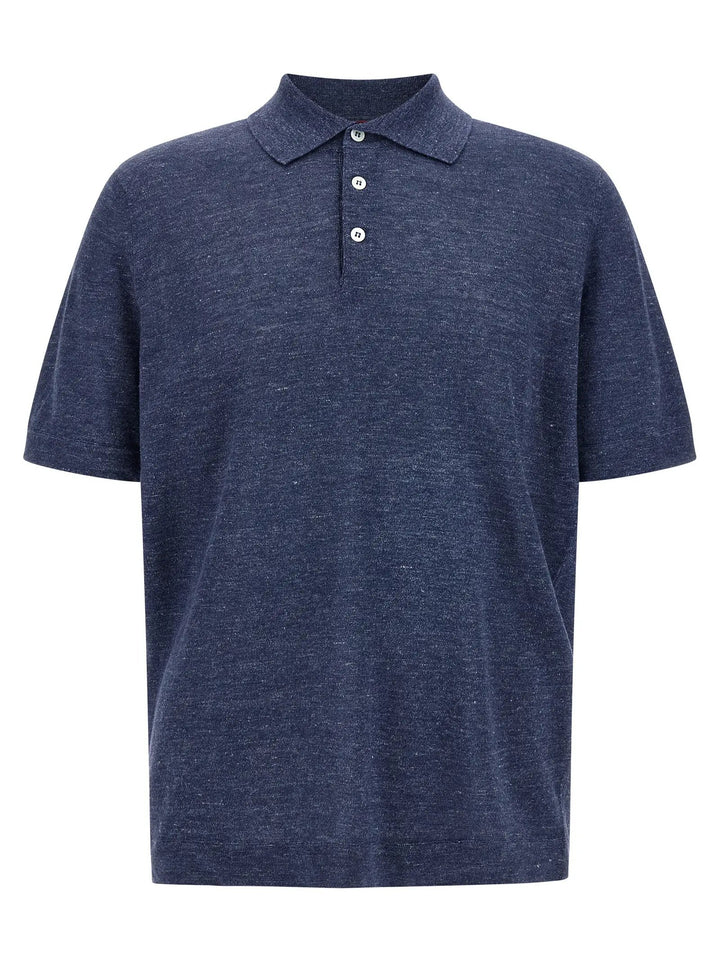Brunello Cucinelli Sample Sale | Brunello Cucinelli Blue Linen Polo Shirt - | Designer outlet