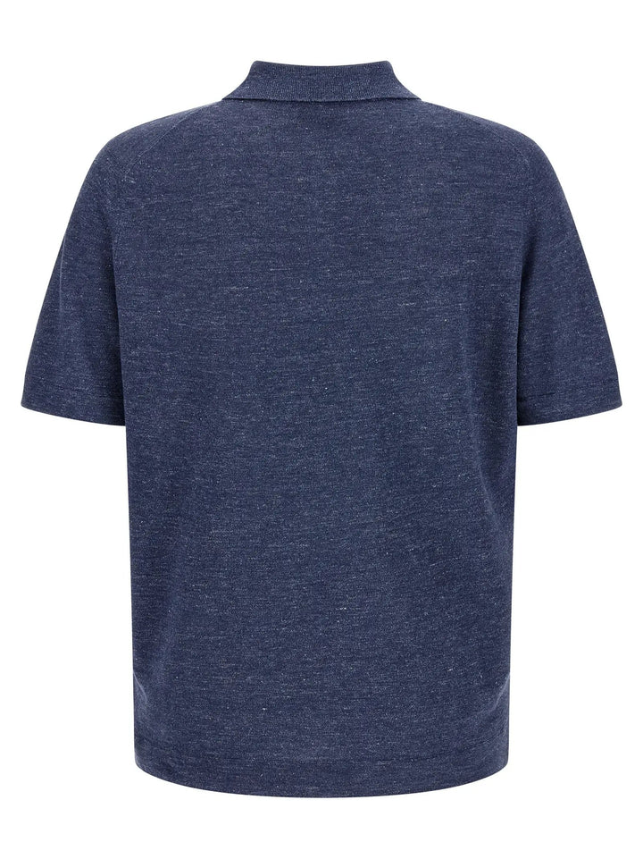 Brunello Cucinelli Sample Sale | Brunello Cucinelli Blue Linen Polo Shirt - | Designer outlet