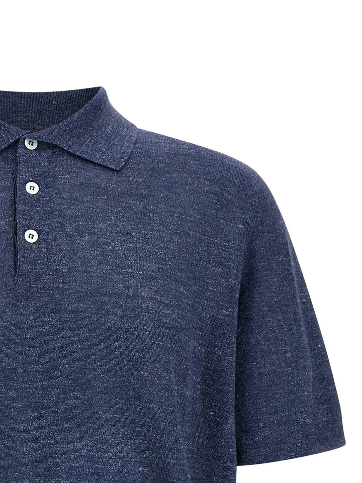 Brunello Cucinelli Sample Sale | Brunello Cucinelli Blue Linen Polo Shirt - | Designer outlet