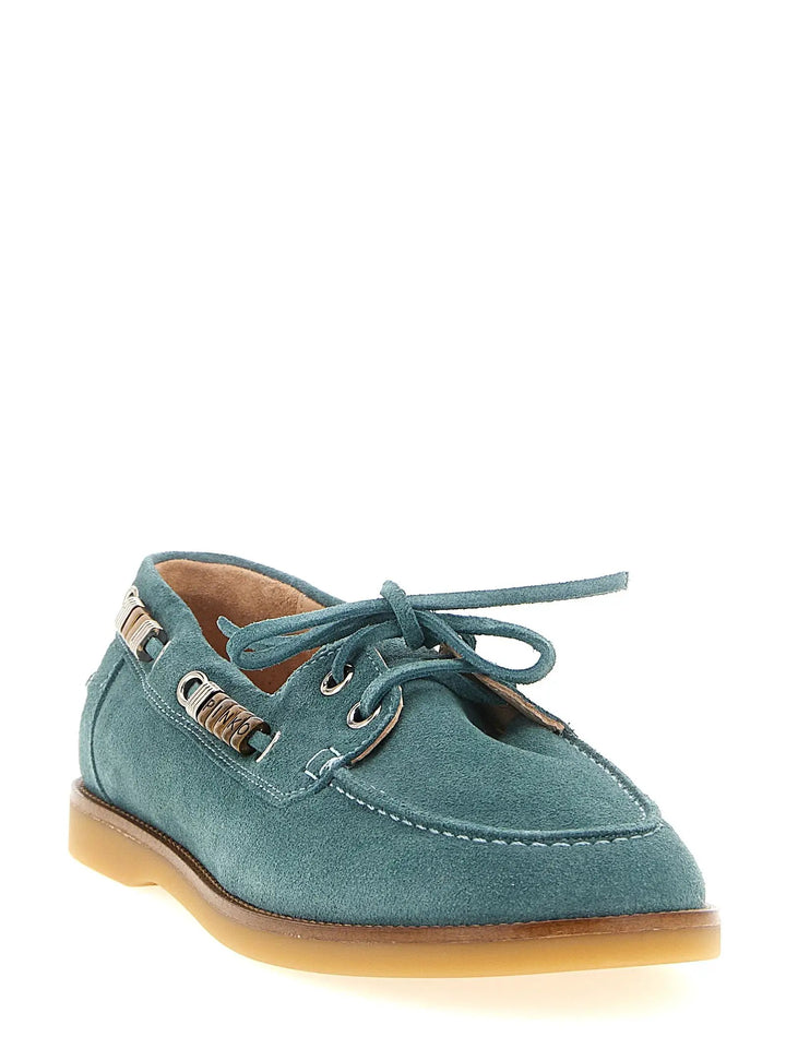 PINKO Blue Calfskin Moccassin