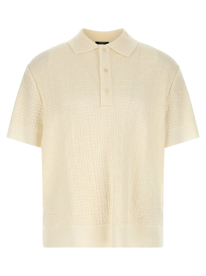 Balmain White Wool Polo Shirt