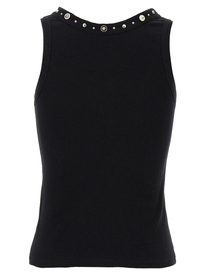 Versace Black Cotton Sleeveles T-Shirt