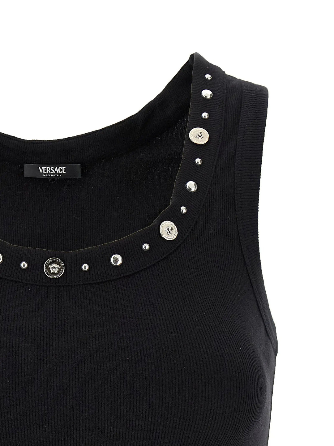 Versace Black Cotton Sleeveles T-Shirt