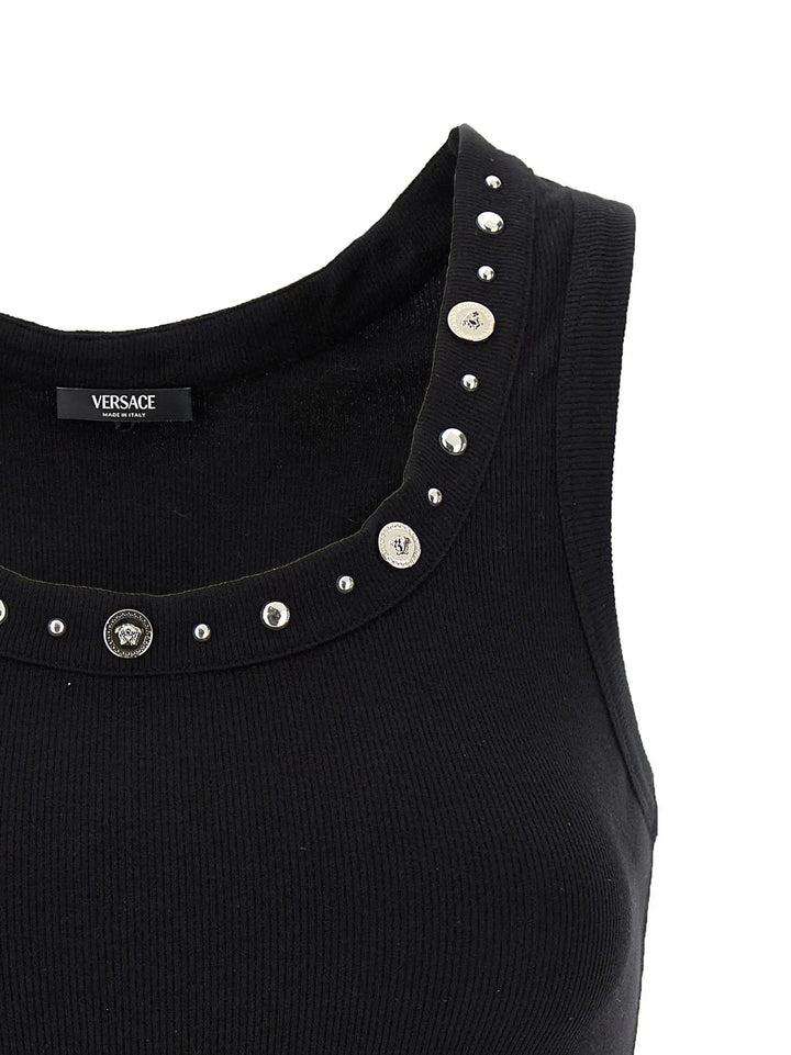 Versace Black Cotton Sleeveles T-Shirt