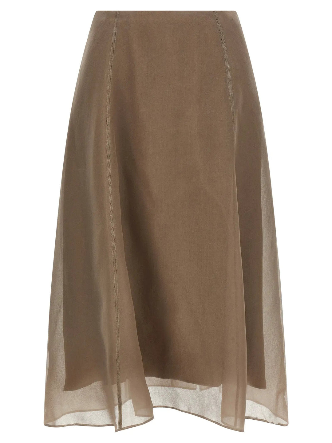 Brunello Cucinelli Beige Silk Midi Skirt