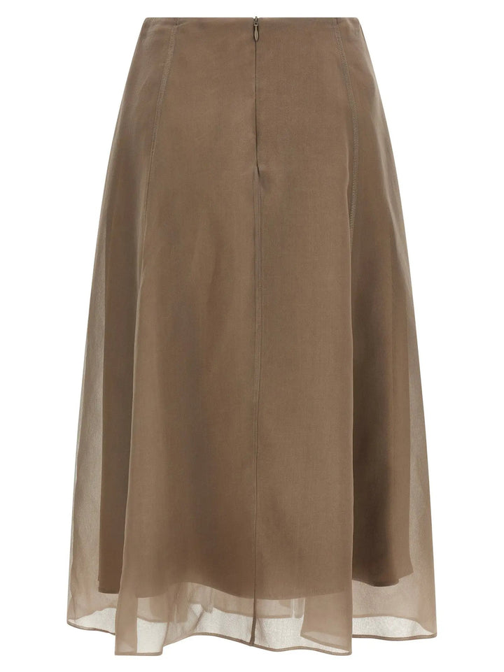 Brunello Cucinelli Beige Silk Midi Skirt