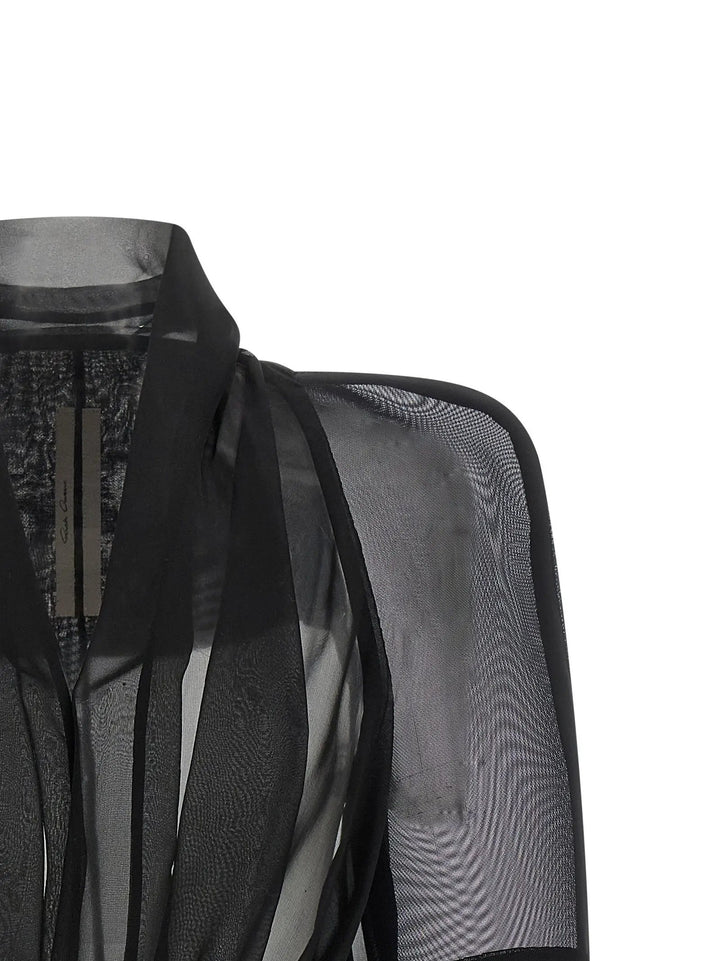 Rick Owens Black Silk Full-Length Jacket