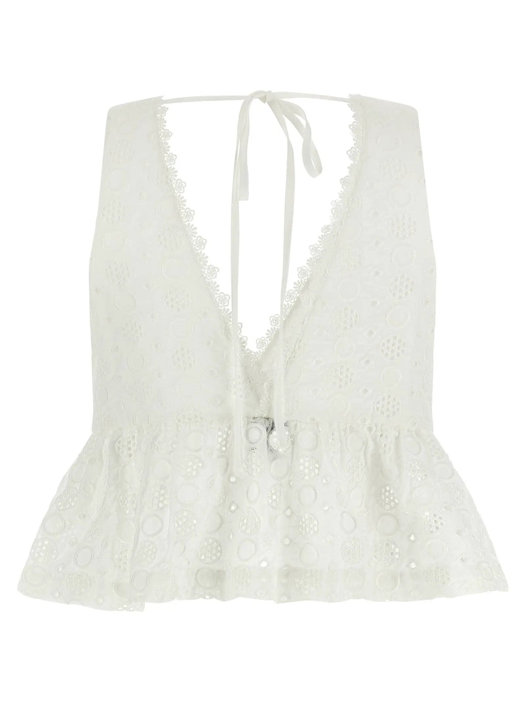 PINKO White Cotton Sleeveles T-Shirt