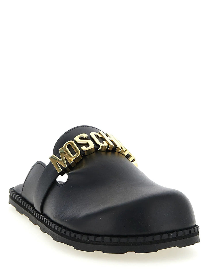 Moschino Black Calfskin Clogs
