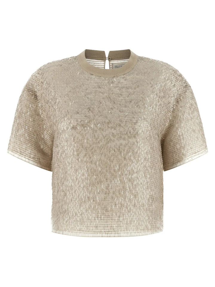 Brunello Cucinelli Sample Sale | Brunello Cucinelli Beige Silk T-Shirt - | Designer outlet