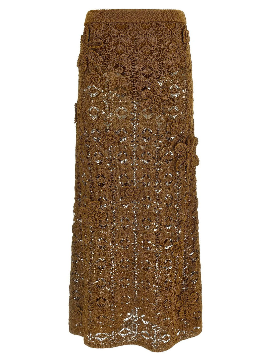 PINKO Brown Cotton Midi Skirt