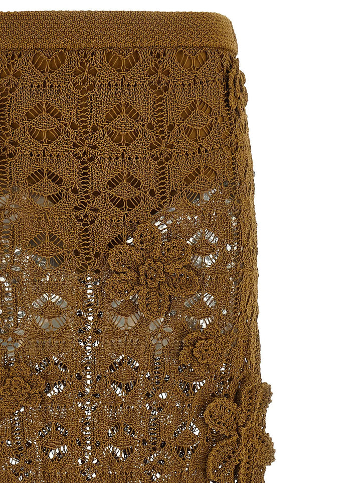 PINKO Brown Cotton Midi Skirt