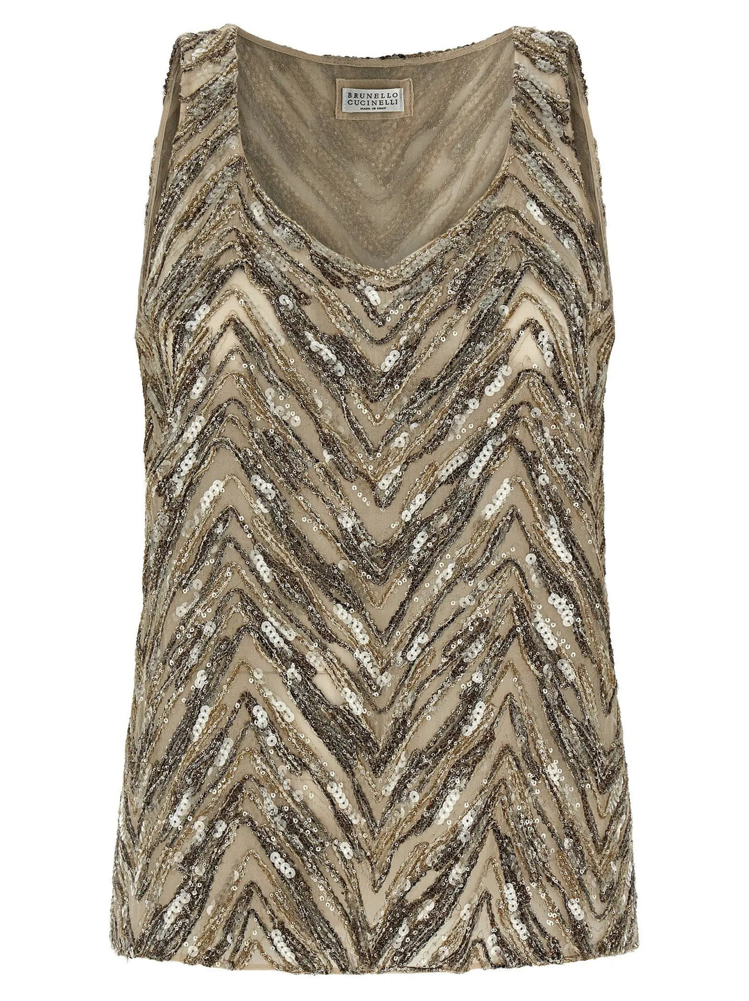 Brunello Cucinelli Beige Silk Tank Tops