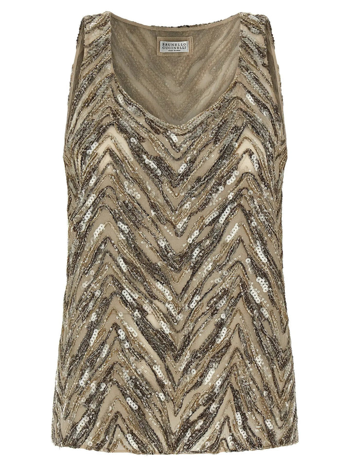 Brunello Cucinelli Beige Silk Tank Tops