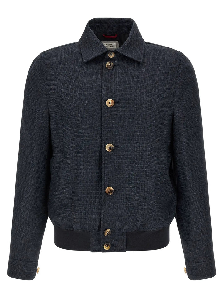 Brunello Cucinelli Blue Sisal Biker Jacket