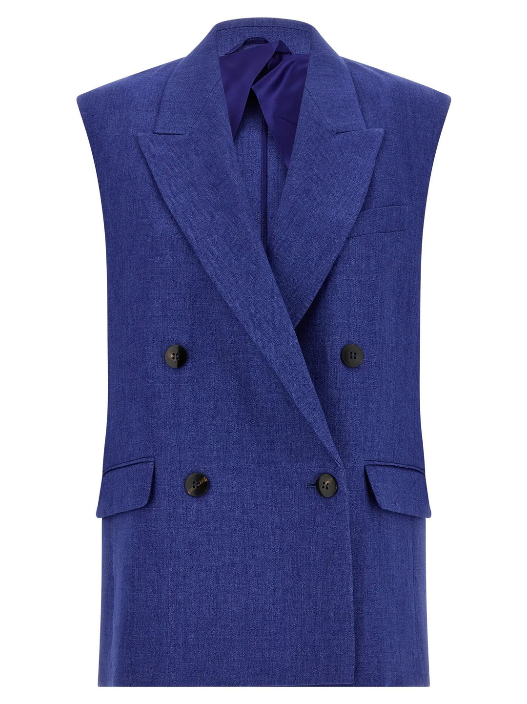 Max Mara Blue Linen Sleeveless Jacket