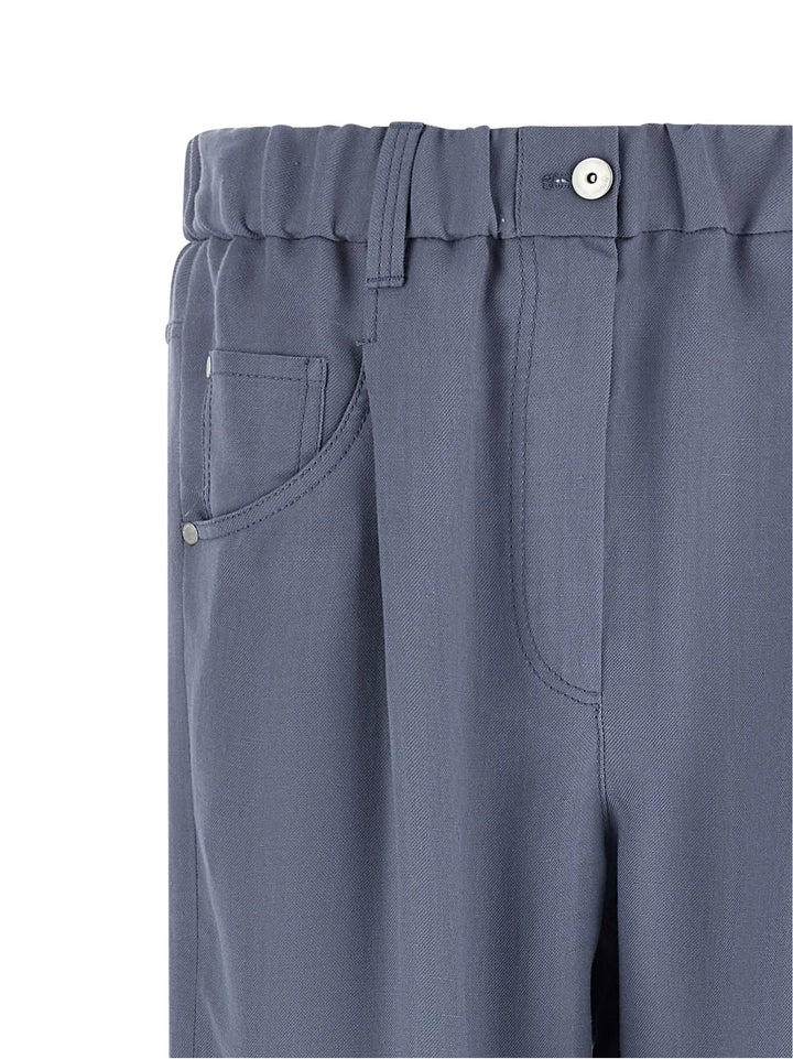 Brunello Cucinelli Blue Viscose Casual Pants