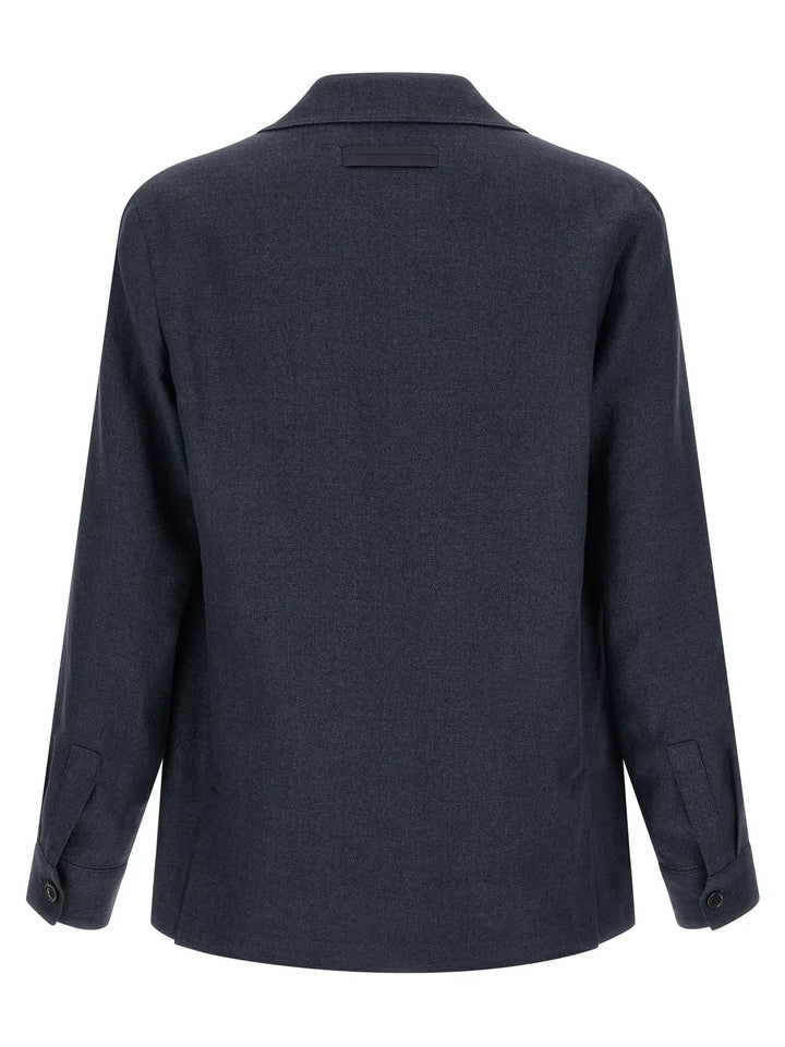 ZEGNA Blue Linen Full-Length Jacket