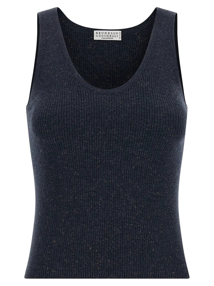 Brunello Cucinelli Blue Cashmere Sleeveles T-Shirt