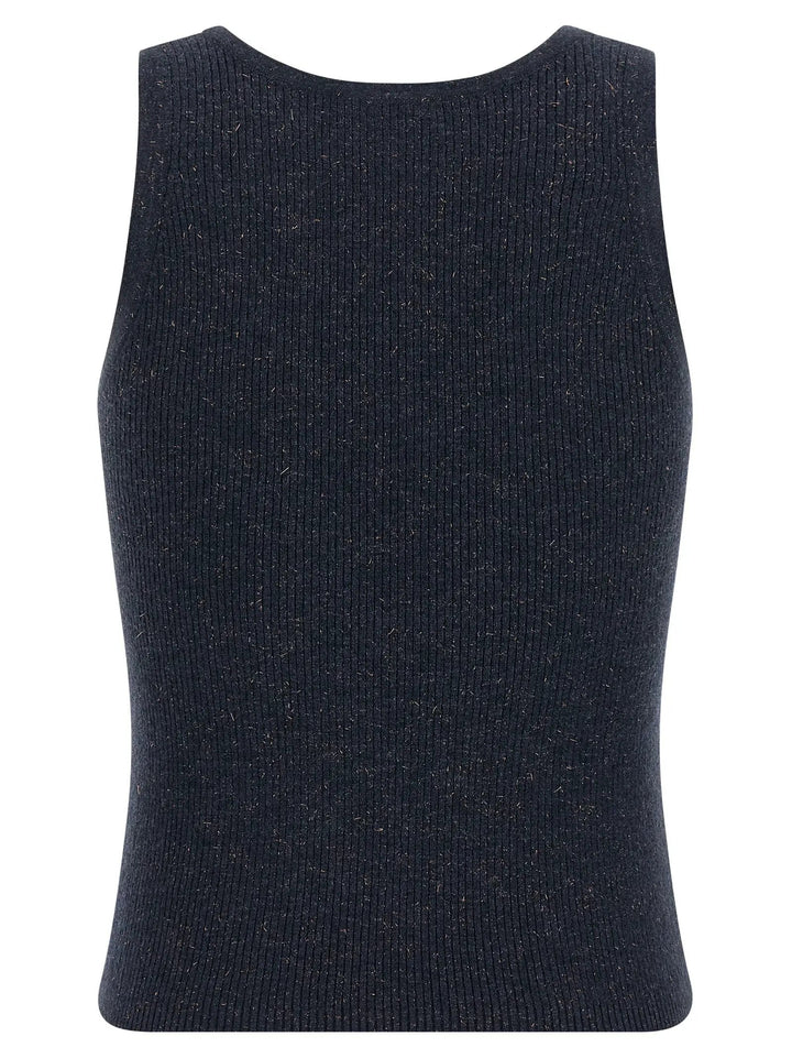 Brunello Cucinelli Blue Cashmere Sleeveles T-Shirt