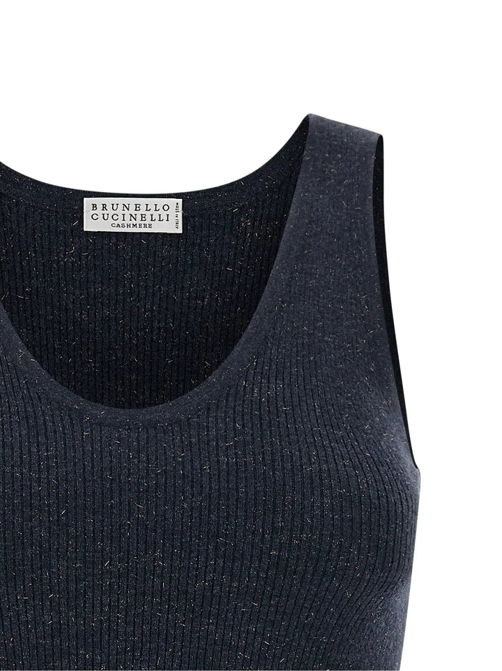 Brunello Cucinelli Blue Cashmere Sleeveles T-Shirt