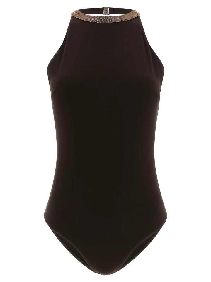 Brunello Cucinelli Brown Polyamide One-Piece Swimsuit