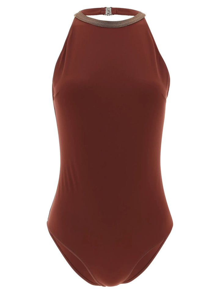 Brunello Cucinelli Bordeaux Polyamide One-Piece Swimsuit