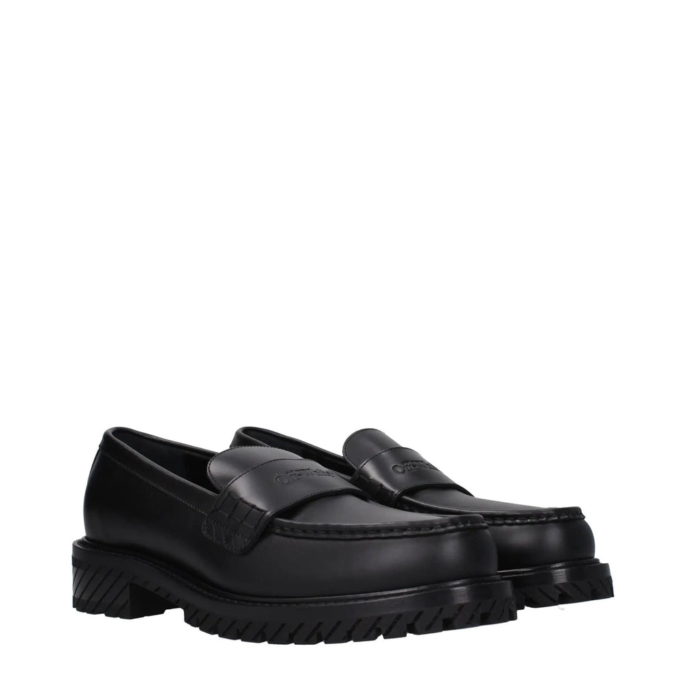 Off-White Sample Sale | Off-White Black Leather Slip-On Loafers - | Designer outlet