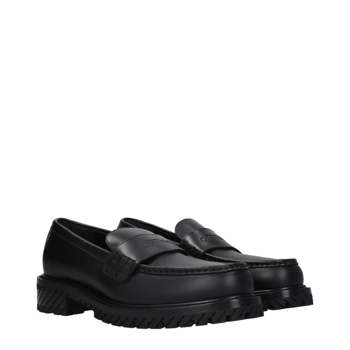 Off-White Black Leather Slip-On Loafers