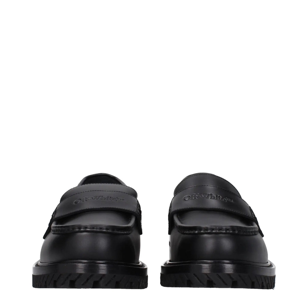 Off-White Black Leather Slip-On Loafers