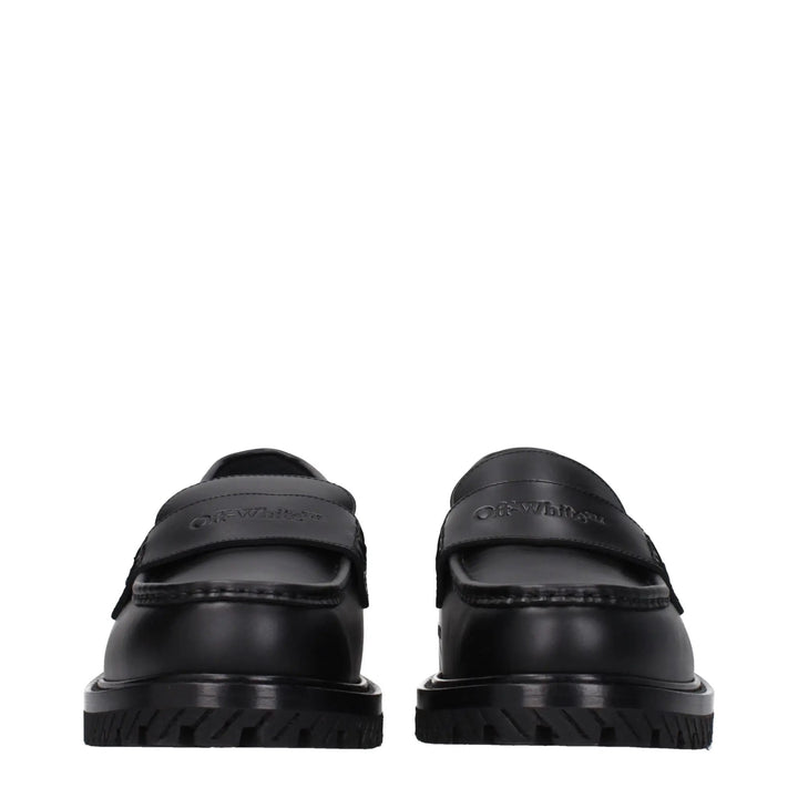 Off-White Black Leather Slip-On Loafers