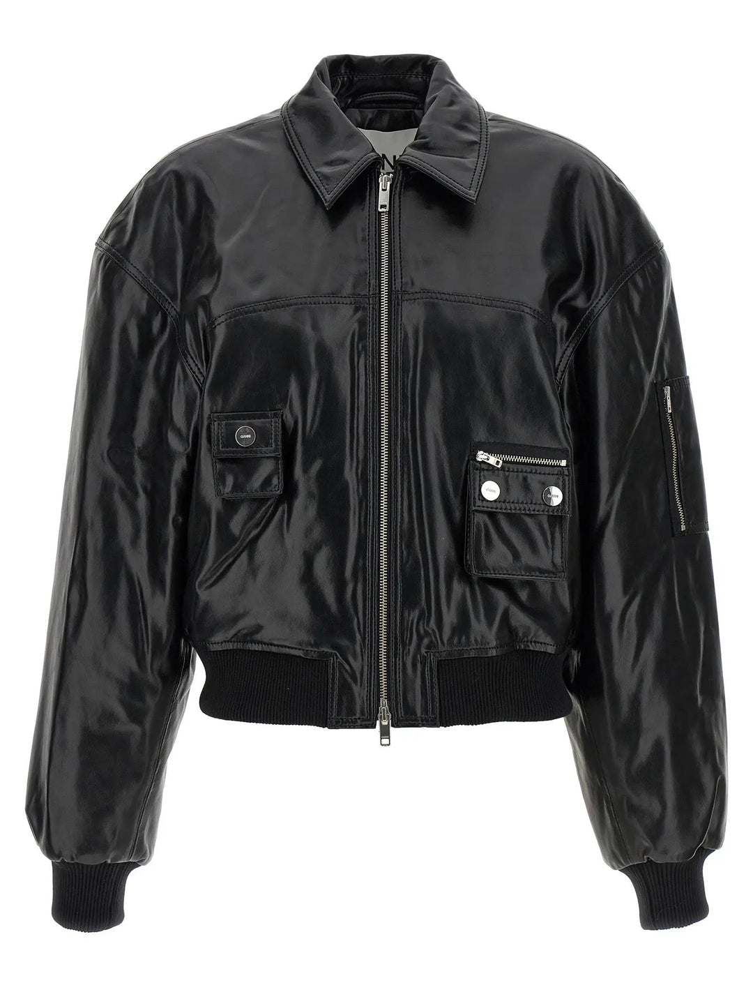 Ganni Black Leather Bomber