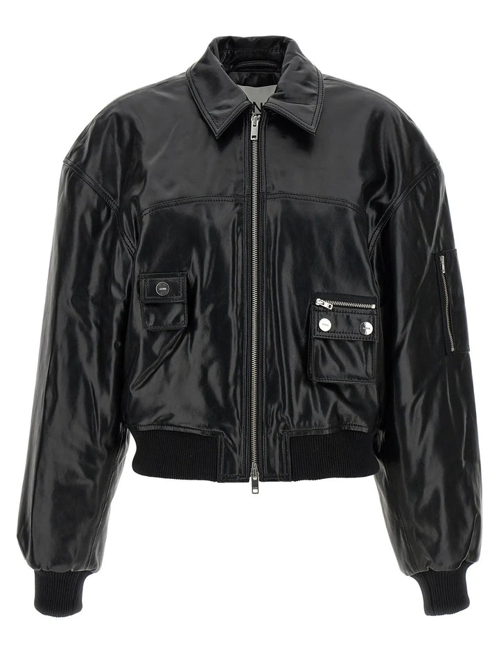 Ganni Black Leather Bomber