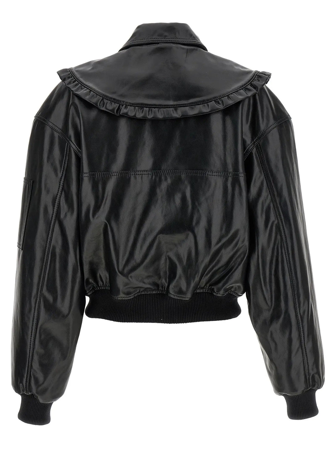 Ganni Black Leather Bomber
