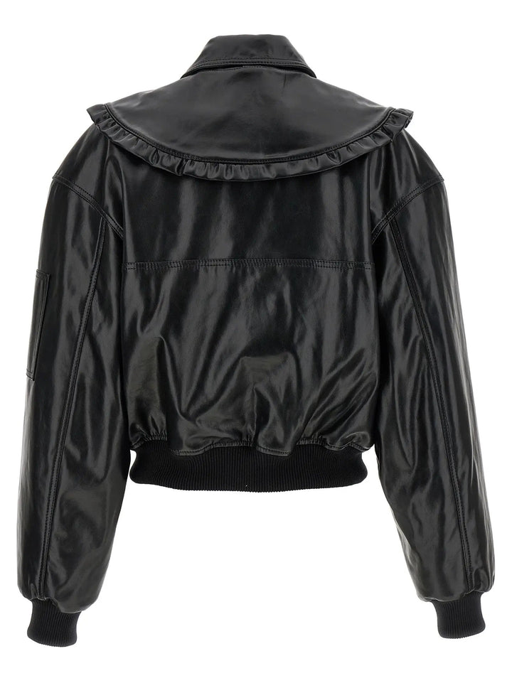 Ganni Black Leather Bomber