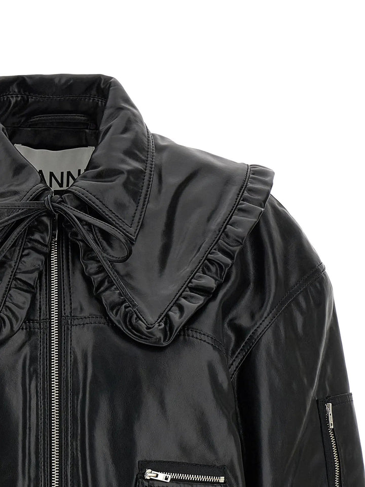 Ganni Black Leather Bomber
