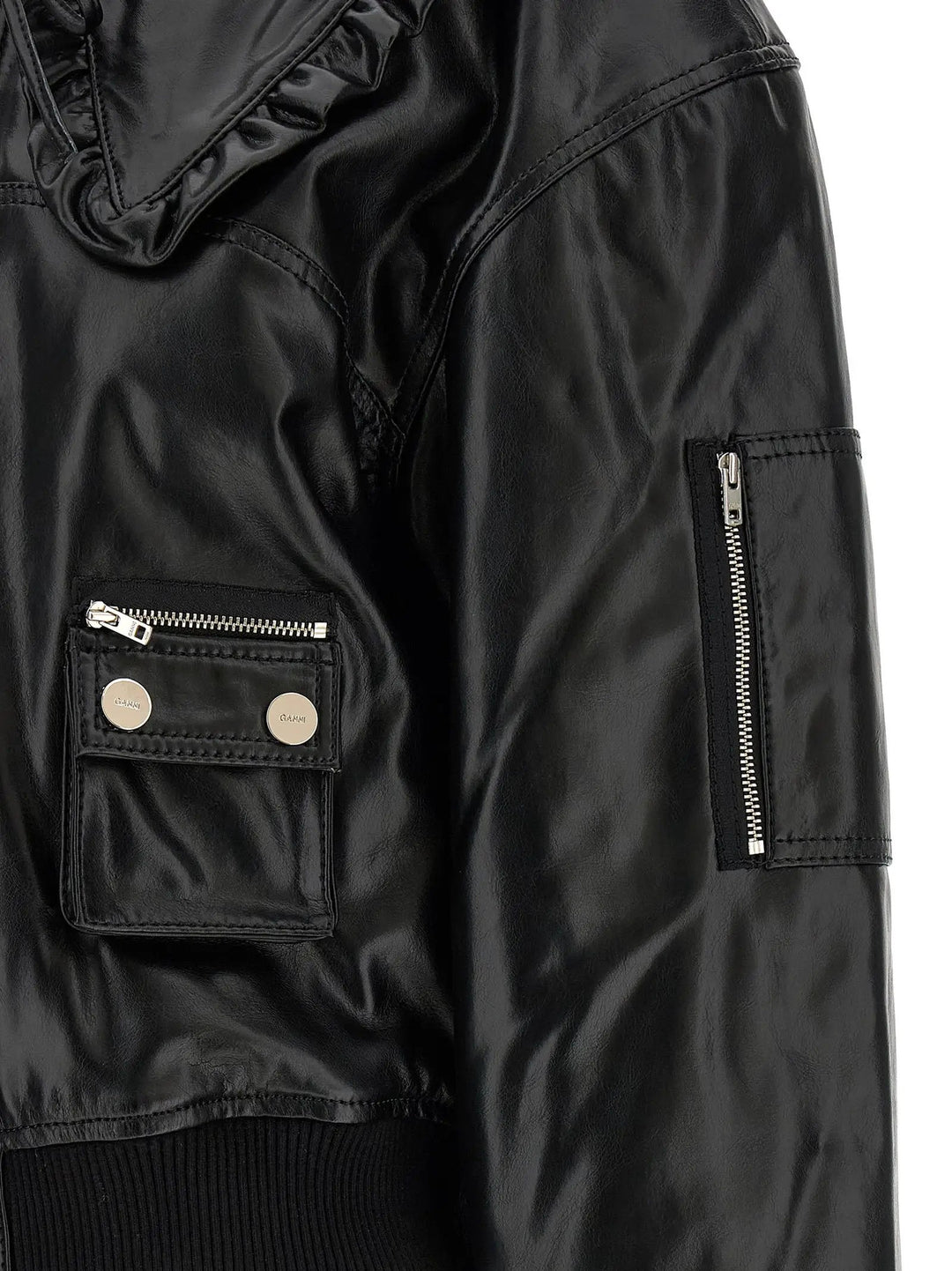Ganni Black Leather Bomber
