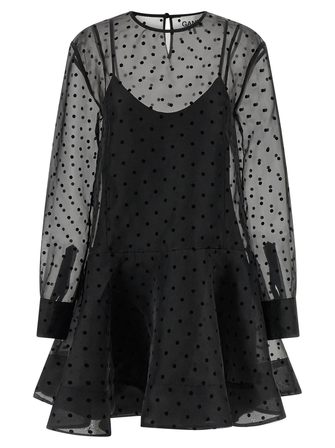 Ganni Black Recycled Polyester Short Dress