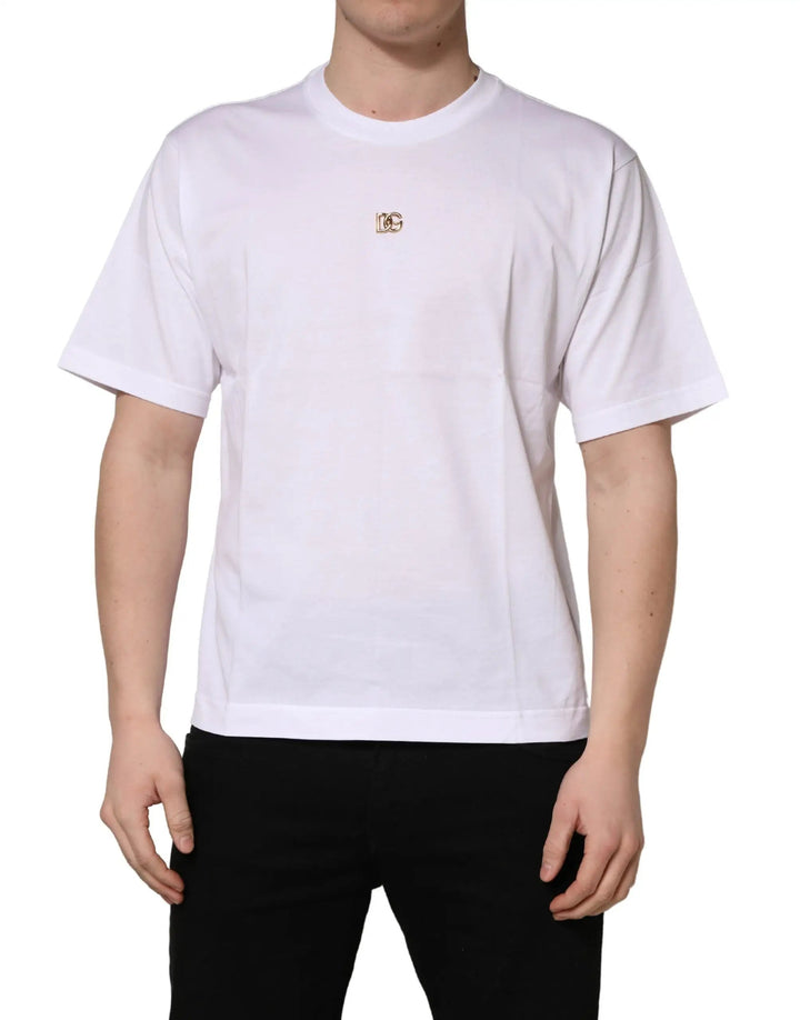 Dolce &amp; Gabbana White Metal DG Logo Cotton Short Sleeves T-shirt