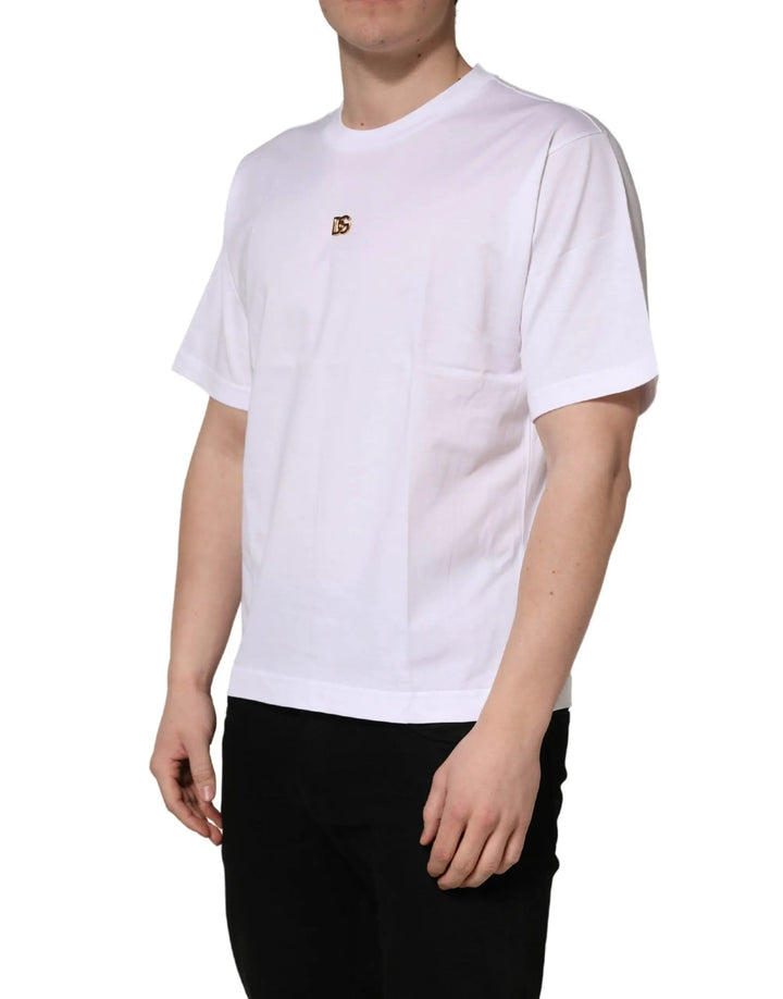 Dolce &amp; Gabbana White Metal DG Logo Cotton Short Sleeves T-shirt