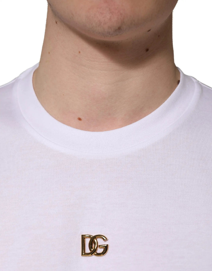 Dolce &amp; Gabbana White Metal DG Logo Cotton Short Sleeves T-shirt