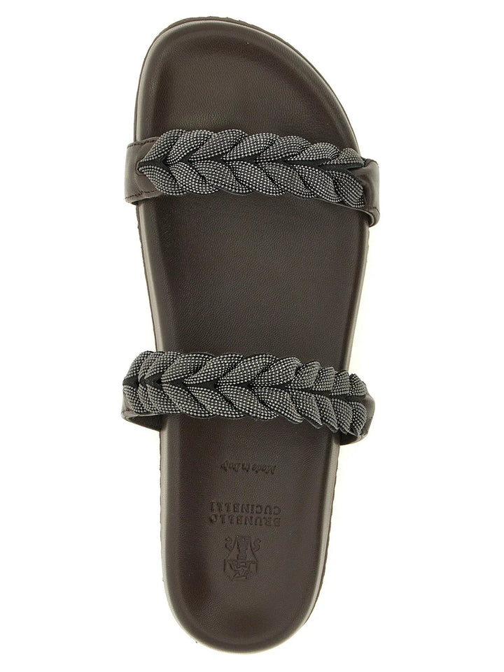 Brunello Cucinelli Brown Leather Slides