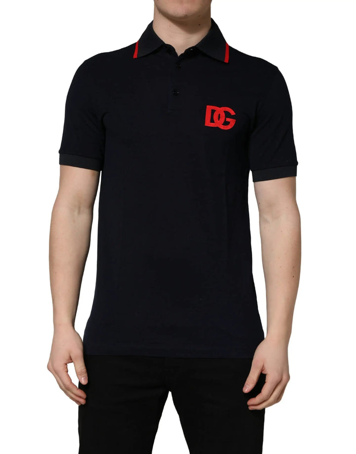 Dolce &amp; Gabbana Black DG Logo Print Short Sleeve Polo T-shirt