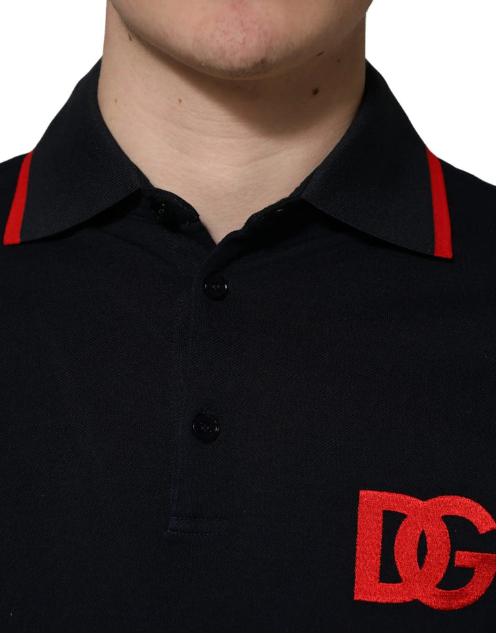 Dolce &amp; Gabbana Black DG Logo Print Short Sleeve Polo T-shirt